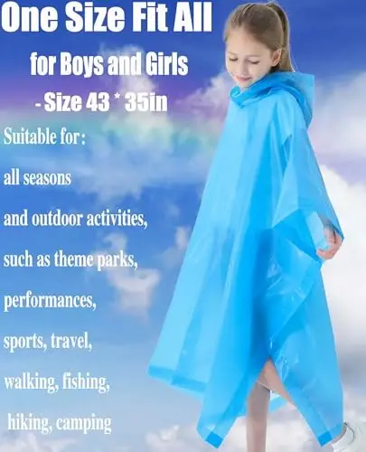 HOOMBOOM Rain Poncho for Kids(2 Pack) Waterproof Reusable EVA Raincoat One Size Rain Jackets for Children,Boys and Girls - 4