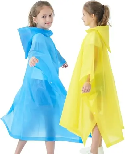 HOOMBOOM Rain Poncho for Kids(2 Pack) Waterproof Reusable EVA Raincoat One Size Rain Jackets for Children,Boys and Girls - 5