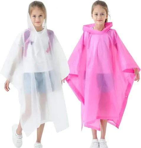 HOOMBOOM Rain Poncho for Kids(2 Pack) Waterproof Reusable EVA Raincoat One Size Rain Jackets for Children,Boys and Girls 