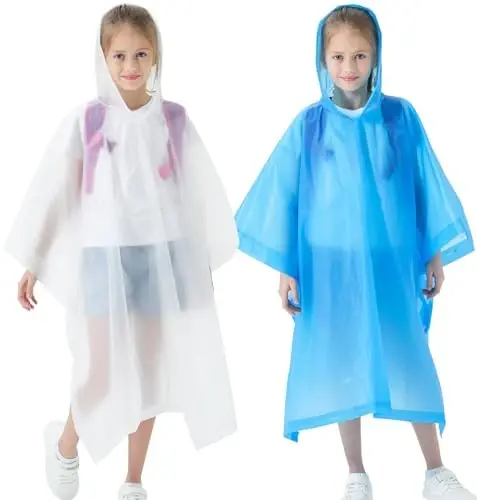 HOOMBOOM Rain Poncho for Kids(2 Pack) Waterproof Reusable EVA Raincoat One Size Rain Jackets for Children,Boys and Girls - 1