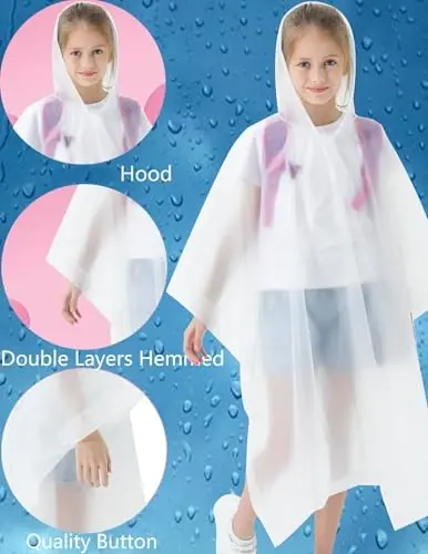 HOOMBOOM Rain Poncho for Kids(2 Pack) Waterproof Reusable EVA Raincoat One Size Rain Jackets for Children,Boys and Girls - 2