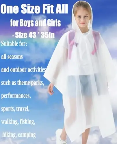 HOOMBOOM Rain Poncho for Kids(2 Pack) Waterproof Reusable EVA Raincoat One Size Rain Jackets for Children,Boys and Girls - 5