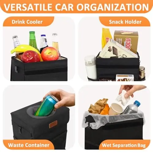 Vankor Car Trash Can with Lid Leak Proof Car Accessories for Women | 4.2 Gallon Cute Hanging Car Trash Bin for Men Car Truck Vehicle Sedan SUV Interior Automotive Garbage Cans, Black - 6