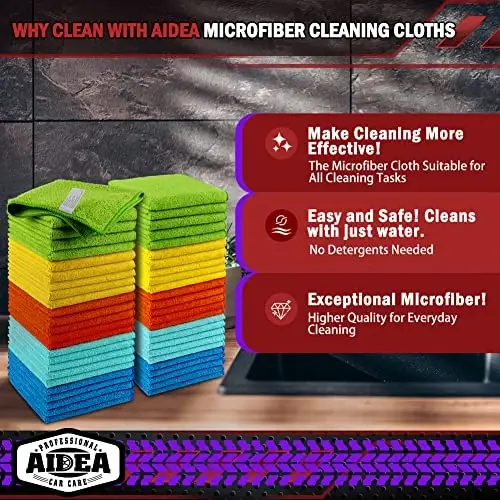 AIDEA Microfiber Cleaning Cloth-200PK, Microfiber Towels for Cars, 12×12