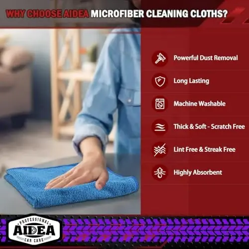 AIDEA Microfiber Cleaning Cloth-200PK, Microfiber Towels for Cars, 12×12