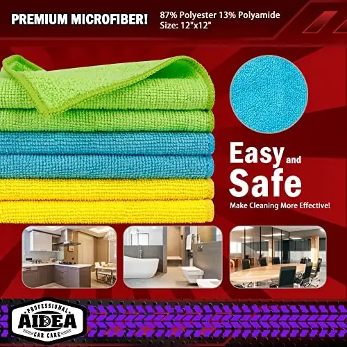 AIDEA Microfiber Cleaning Cloth-200PK, Microfiber Towels for Cars, 12×12
