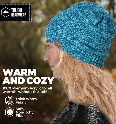 Tough Headwear Slouchy Beanie Hat - Itch-Free Winter Hats for Women - Stretchable Beanies for Women - Acrylic Winter Gear - 5