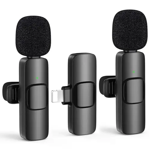 HEHOTTC 2 Pack Mini Wireless Lavalier Microphone for Lightning iOS Devices - Noise Reduction LAPE iPad Mic for Recording, Clip on Mic, Omni Lav Mic for Video Recording, Tiktok, YouTube, Vlog 