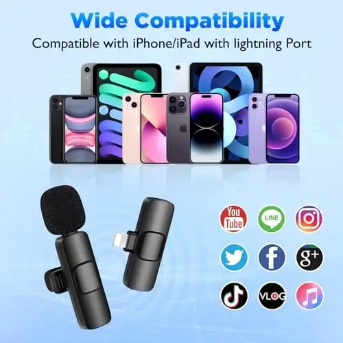 HEHOTTC 2 Pack Mini Wireless Lavalier Microphone for Lightning iOS Devices - Noise Reduction LAPE iPad Mic for Recording, Clip on Mic, Omni Lav Mic for Video Recording, Tiktok, YouTube, Vlog - 5