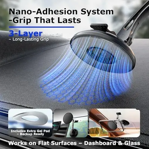 iAXBi Dual Support for MagSafe Car Mount, Magnetic Phone Holder for Car with Vacuum, 360°Adjustable Metal Head &Extension Rod, Cell Phone Holders for Your Car for iPhone17/16/15/14/13/12, Android - 3