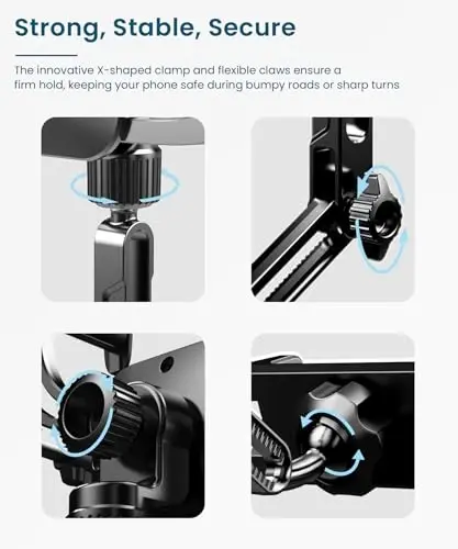Karmus Rear View Mirror Phone Holder for Car – Universal Rearview Mirror Mount for iPhone & Android, All-Metal Arm, 360° Rotation No Suction Needed Car Cell Phone Holder Secure Fit for Most Vehicles - 4
