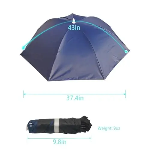 Bocampty Umbrella Hat, 37 inch Fishing Umbrella Hat Hands Free Foldable UV Protection Umbrella Cap Adjustable Headwear for Fishing Golf Camping Beach Gardening Sunshade Outdoor 