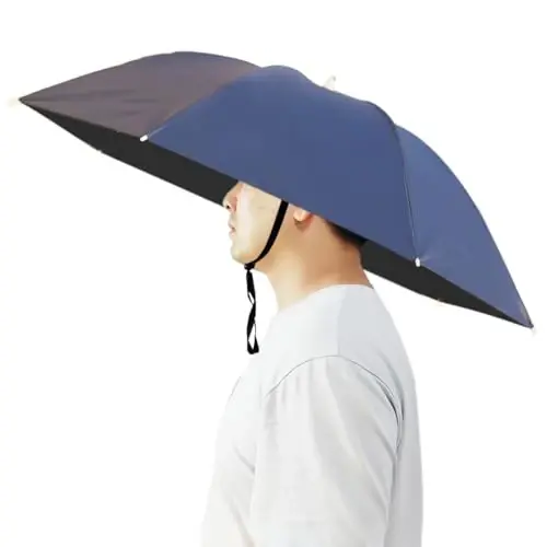 Bocampty Umbrella Hat, 37 inch Fishing Umbrella Hat Hands Free Foldable UV Protection Umbrella Cap Adjustable Headwear for Fishing Golf Camping Beach Gardening Sunshade Outdoor 