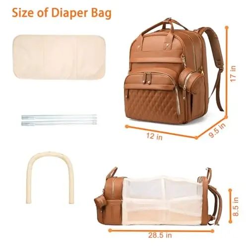 Astro alan Diaper Bag with Changing Station, Waterproof 3 in 1 Diaper Backpack with Foldable Changing Pad, Large Travel Backpack for Mom & Dad, Shower Gift for Baby Girl & Boy, Brown - 2