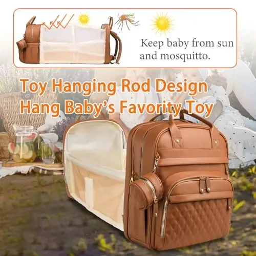 Astro alan Diaper Bag with Changing Station, Waterproof 3 in 1 Diaper Backpack with Foldable Changing Pad, Large Travel Backpack for Mom & Dad, Shower Gift for Baby Girl & Boy, Brown - 3