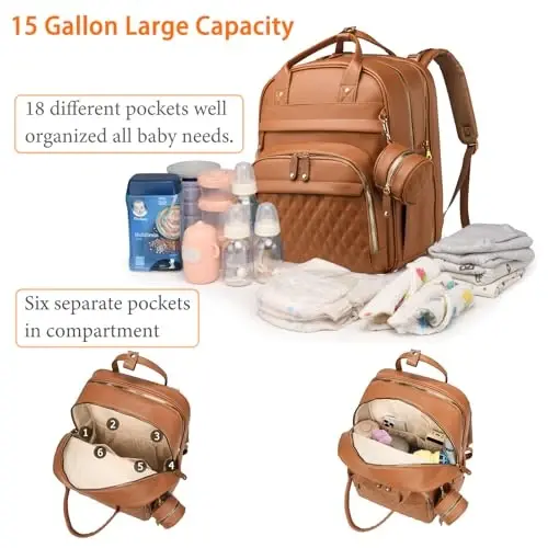 Astro alan Diaper Bag with Changing Station, Waterproof 3 in 1 Diaper Backpack with Foldable Changing Pad, Large Travel Backpack for Mom & Dad, Shower Gift for Baby Girl & Boy, Brown - 4