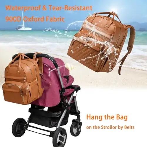 Astro alan Diaper Bag with Changing Station, Waterproof 3 in 1 Diaper Backpack with Foldable Changing Pad, Large Travel Backpack for Mom & Dad, Shower Gift for Baby Girl & Boy, Brown - 5