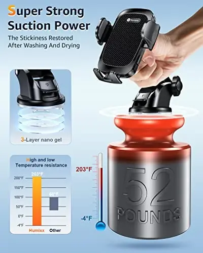 Phone Mount for Car [Military-Grade Super Suction] Universal Hands-Free Phone Holder for Dashboard Windshield Air Vent for iPhone 17/16 Pro Max Air Plus Samsung All Phones - AREDAN (1)