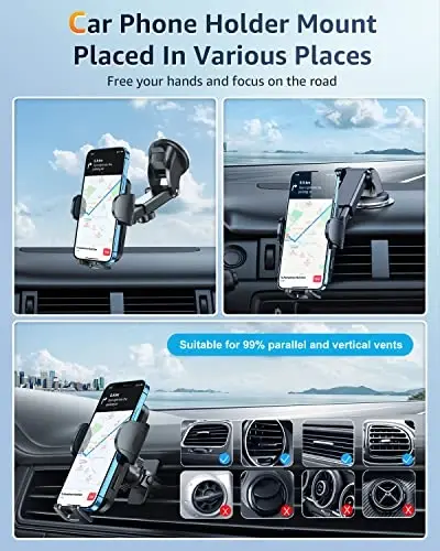 Phone Mount for Car [Military-Grade Super Suction] Universal Hands-Free Phone Holder for Dashboard Windshield Air Vent for iPhone 17/16 Pro Max Air Plus Samsung All Phones - 5