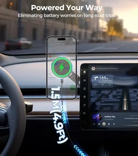AREDAN Tesla Phone Mount Charger for iPhone MagSafe 【Hidden Foldable Design】 15W Wireless Charging, Universal Car Magnetic Dashboard Phone Holder, Tesla Model 3/Y/Cybertruck Accessories - 2