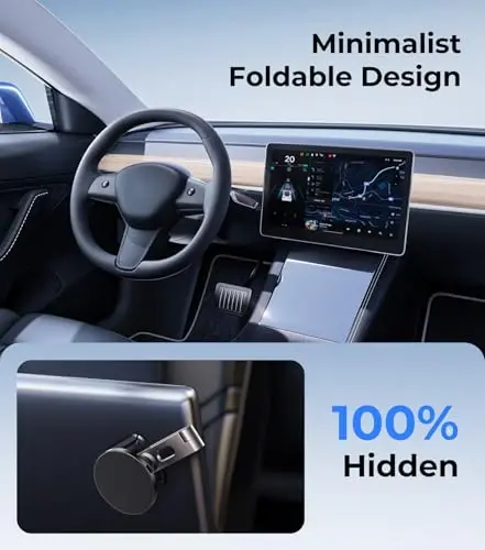 AREDAN Tesla Phone Mount Charger for iPhone MagSafe 【Hidden Foldable Design】 15W Wireless Charging, Universal Car Magnetic Dashboard Phone Holder, Tesla Model 3/Y/Cybertruck Accessories - 4