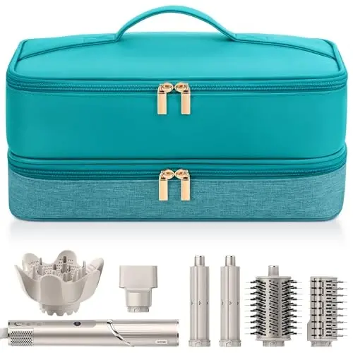 Travel Hair Dryer Case for Shark Flexstyle, Double-Layer Carrying Case for Shark Flex Style Blow Dryer, Portable Hair Tools Storage Organizer Bag for Shark Beauty Hairdryer AttcModazoneents (Teal Green) 