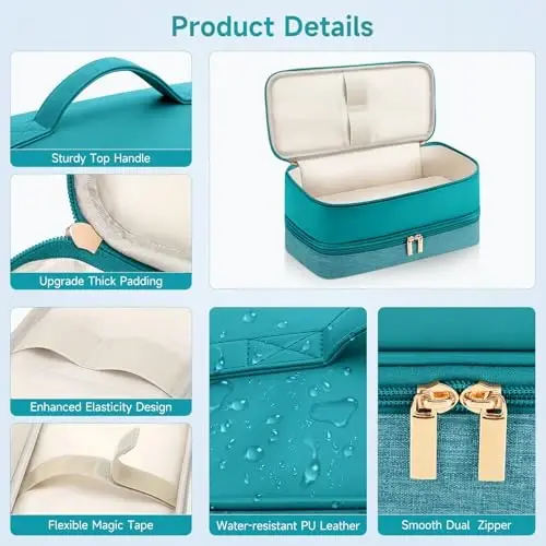 Travel Hair Dryer Case for Shark Flexstyle, Double-Layer Carrying Case for Shark Flex Style Blow Dryer, Portable Hair Tools Storage Organizer Bag for Shark Beauty Hairdryer AttcModazoneents (Teal Green) - 4