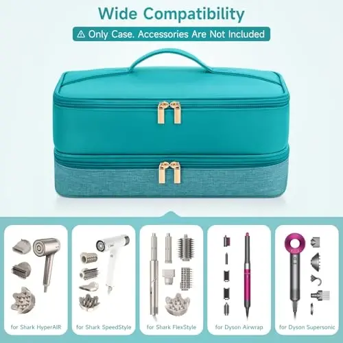Travel Hair Dryer Case for Shark Flexstyle, Double-Layer Carrying Case for Shark Flex Style Blow Dryer, Portable Hair Tools Storage Organizer Bag for Shark Beauty Hairdryer AttcModazoneents (Teal Green) - 5