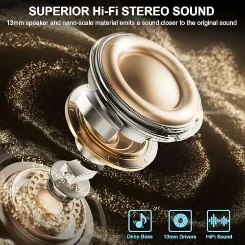 Wireless Earbuds, 2026 Bluetooth 5.4 Headphones HiFi Stereo, 50H Playtime In Ear Buds Deep Bass with 4 ENC Noise Cancelling Mics, IP7 Waterproof Wireless Earphones with LED Display, Fast Charging Case - 3
