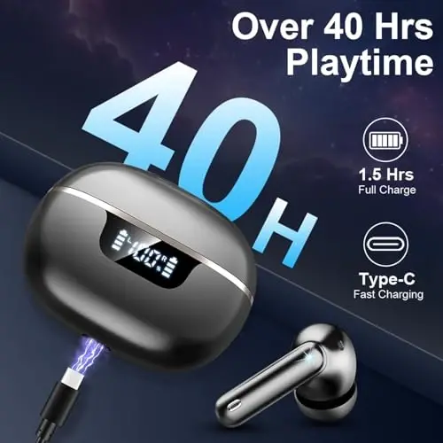 Wireless Earbuds, 2026 Bluetooth 5.4 Headphones HiFi Stereo, 50H Playtime In Ear Buds Deep Bass with 4 ENC Noise Cancelling Mics, IP7 Waterproof Wireless Earphones with LED Display, Fast Charging Case - 4