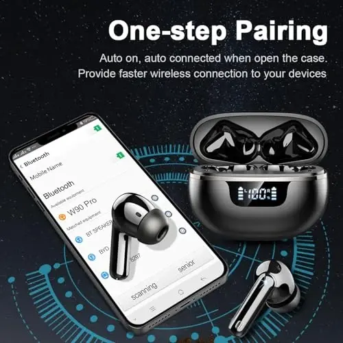 Wireless Earbuds, 2026 Bluetooth 5.4 Headphones HiFi Stereo, 50H Playtime In Ear Buds Deep Bass with 4 ENC Noise Cancelling Mics, IP7 Waterproof Wireless Earphones with LED Display, Fast Charging Case - 5