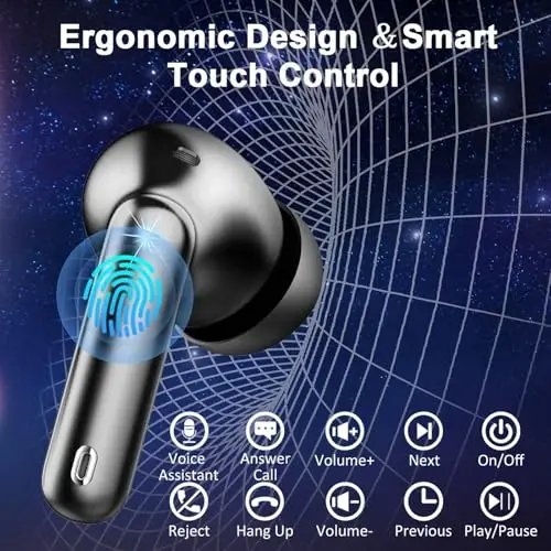 Wireless Earbuds, 2026 Bluetooth 5.4 Headphones HiFi Stereo, 50H Playtime In Ear Buds Deep Bass with 4 ENC Noise Cancelling Mics, IP7 Waterproof Wireless Earphones with LED Display, Fast Charging Case - 6
