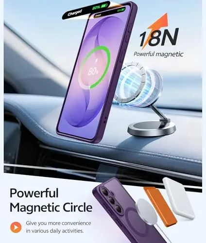 FNTCASE for Samsung Galaxy S26 Plus Case, Fit for Magsafe, Screen Protector | Full Camera Protection, Translucent Matte, 14FT Military Grade Drop Proof, Shockproof Protective Phone Cover, Purple - 3