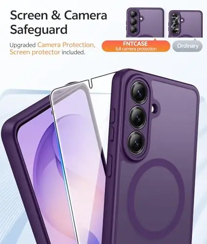 FNTCASE for Samsung Galaxy S26 Plus Case, Fit for Magsafe, Screen Protector | Full Camera Protection, Translucent Matte, 14FT Military Grade Drop Proof, Shockproof Protective Phone Cover, Purple - 4