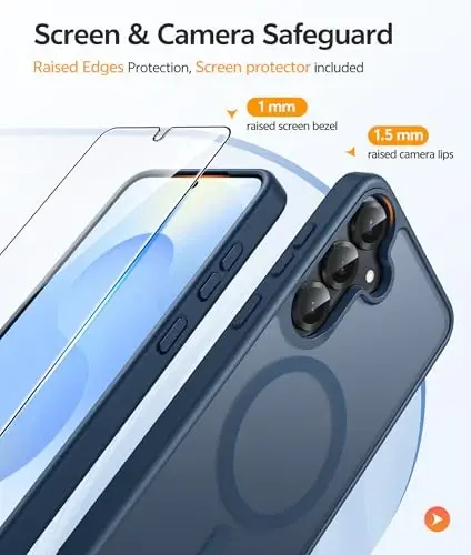 FNTCASE for Samsung Galaxy S25/S24 Plus Case, Fit Magsafe, Screen Protector | Translucent Matte Magnetic Back, 14FT Military Grade Drop Protection, Shockproof Protective Phone Cover, Blue - 4