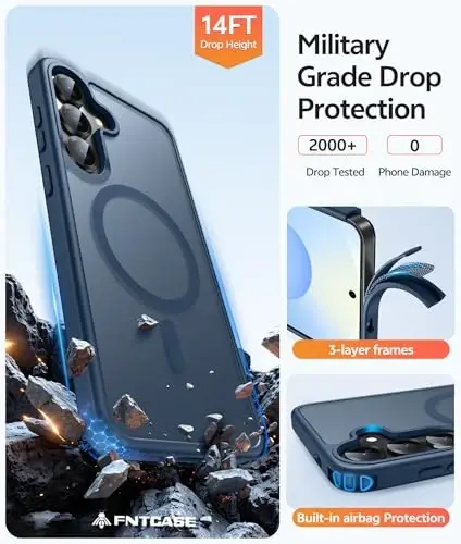 FNTCASE for Samsung Galaxy S25/S24 Plus Case, Fit Magsafe, Screen Protector | Translucent Matte Magnetic Back, 14FT Military Grade Drop Protection, Shockproof Protective Phone Cover, Blue - 5