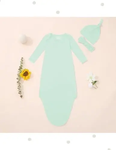 COOZYNANA Newborn Knotted Gown 2Pack, Soft Breathable Baby Sleep Gown for Boys Girls, Infant Baby Coming Home Hospital Outfit 