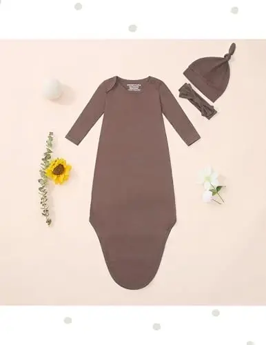 COOZYNANA Newborn Knotted Gown 2Pack, Soft Breathable Baby Sleep Gown for Boys Girls, Infant Baby Coming Home Hospital Outfit 