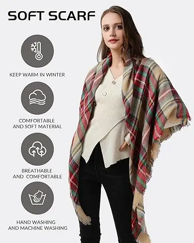 Clothirily Womens Winter Scarf, Fashion CasModazoneere Feel Plaid Scarfs for Women, PasModazoneina Shawls and Wraps, Long Blanket Scarf - 3