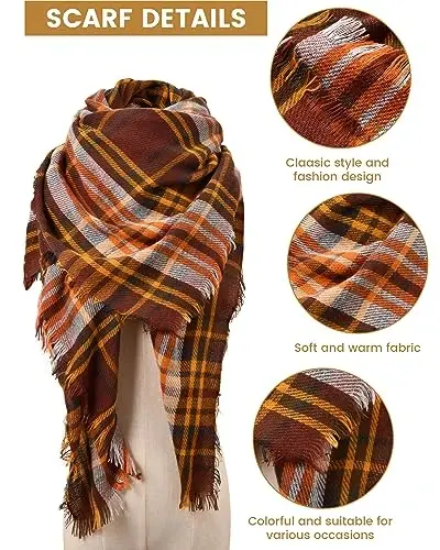 Clothirily Womens Winter Scarf, Oversized Long Blanket Plaid Shawl Wrap | Soft CasModazoneere Feel, Warm PasModazoneina Shawl and Wrap, Fashion Plaid Pattern with Tassel, Oversized Fit, Ideal Fall Winter Gift - 3