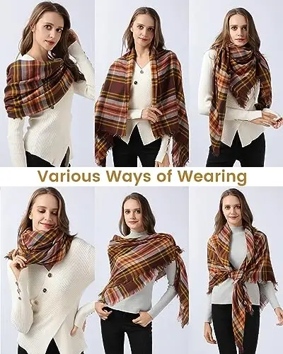 Clothirily Womens Winter Scarf, Oversized Long Blanket Plaid Shawl Wrap | Soft CasModazoneere Feel, Warm PasModazoneina Shawl and Wrap, Fashion Plaid Pattern with Tassel, Oversized Fit, Ideal Fall Winter Gift - 6