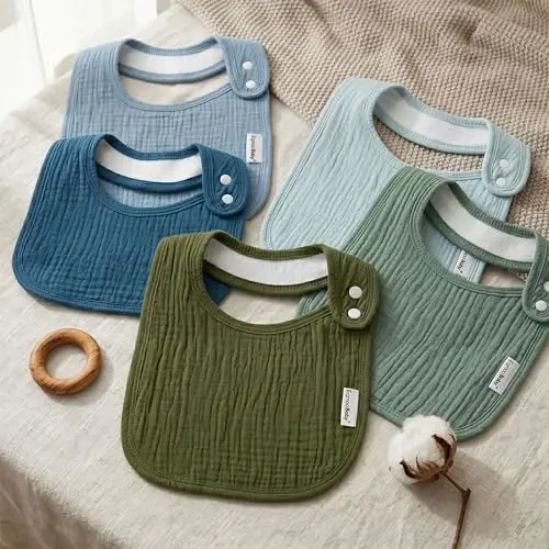 Muslin Bibs for Baby Boys Girls,Organic Muslin Baby Bib for Drooling and Teething,Soft Bandana Drool Bibs 5 Pack - 6