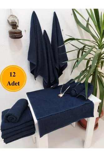 12 Pack Navy Blue Hairdresser Barber Towel 50x90 cm | Professional Hair Drying Towel Economic Set - Navy Blue 