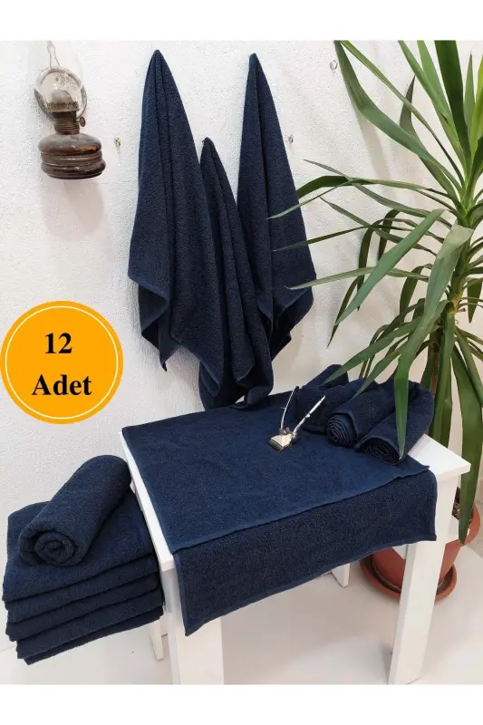 12 Pack Navy Blue Hairdresser Barber Towel 50x90 cm | Professional Hair Drying Towel Economic Set - Navy Blue - MEF COLLECTION