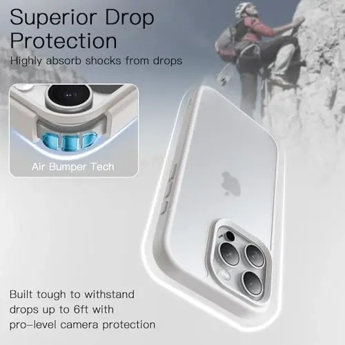 JETech Matte Case for iPhone 16 Pro, White Titanium | Military-Grade Protection, Frosted Matte Back, Anti-Fingerprint Finish, Shockproof Design - 3