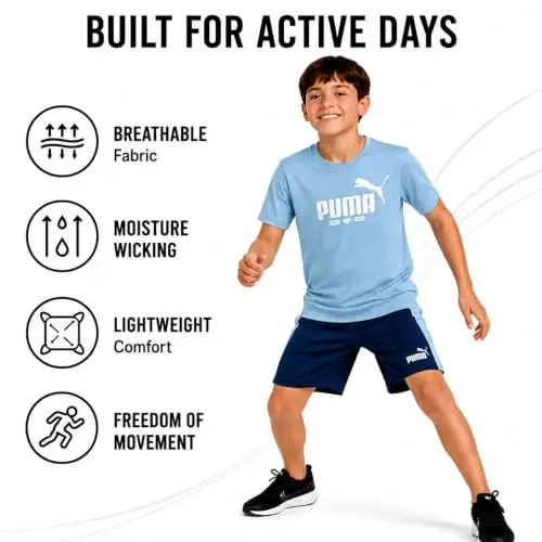 PUMA Boys 2 Piece Dry Fit Tee & Performance Active Shorts Set (Sizes 4-16) | Moisture Wicking Athletic Fabric, Breathable Lightweight Comfort, Great for Sports, Training & Active Play - 4