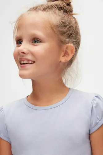 Açık Lila Basic Kız Çocuk Sıfır Yaka Karpuz Kol Tişört - MISTY LILAC - 4