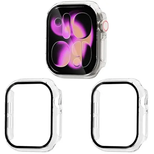 EWUONU 3 Pack Hard Case for Apple Watch Series 10 42mm Screen Protector, Tempered Glass Bumper Anti-Scratch HD Ultra-Thin Protective Face Cover for iWatch Series 10 42mm, Clear 