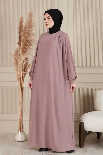 Krep Kumaş Boydan Tesettür Elbise Namaz Elbisesi Anne Elbisesi Tesettür Elbise Tesettür Abiye - Gül Kurusu - FISTAN (1)