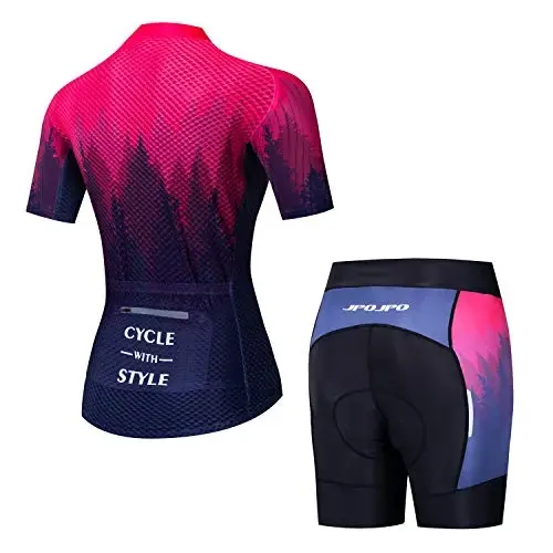 Women Cycling Jersey Set Red Short Sleeve+5D Padded Bike Shorts Quick-Dry Reflective 4-Pockets S-3XL - 2
